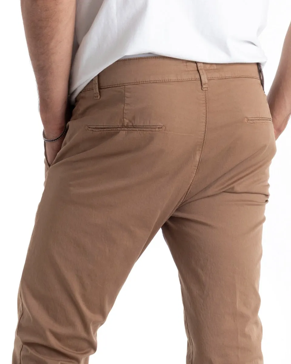 Pantaloni Uomo Tasca America Lungo Tinta Unita Camel Classico Basic GIOSAL-P5298A