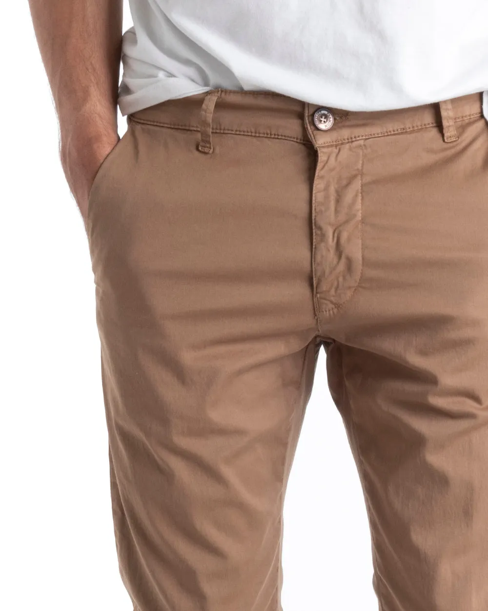 Pantaloni Uomo Tasca America Lungo Tinta Unita Camel Classico Basic GIOSAL-P5298A