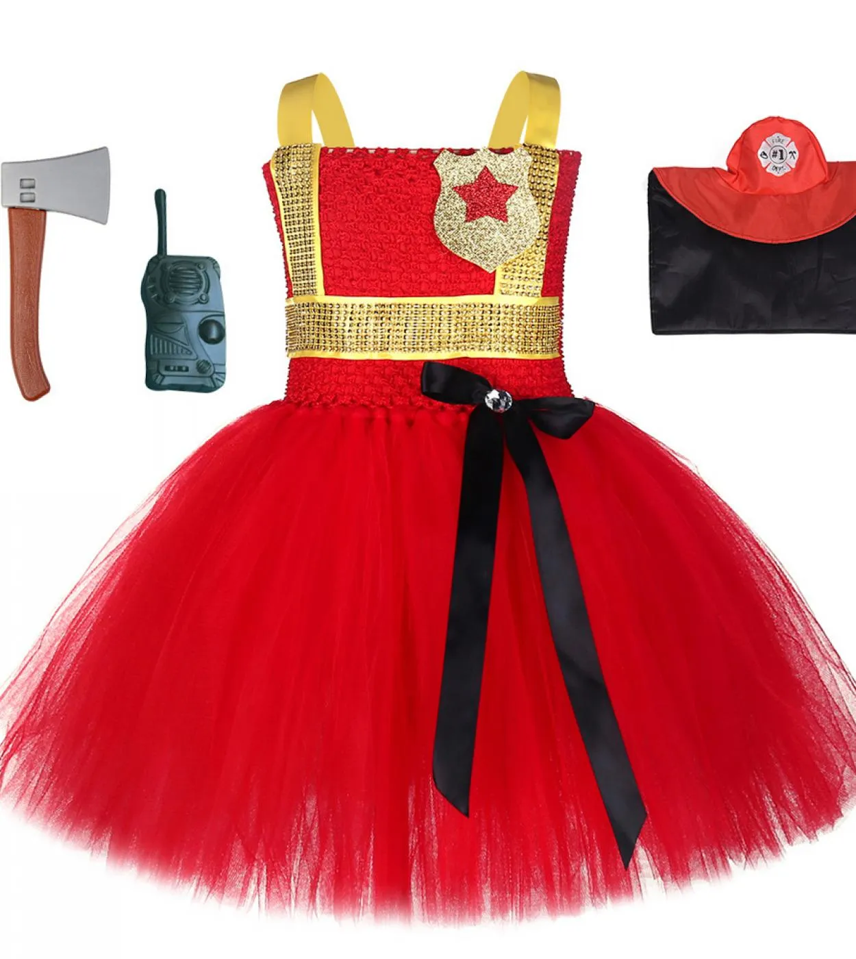 Pompiere Bambini Cosplay Abiti per ragazze Principessa Pompiere Costume Toddler Baby Girl Tutu Dress Compleanno Halloween Outf