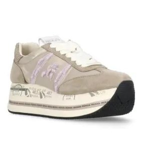 Premiata Ivory Tech Fabric And Suede Leather Sneakers Neutrals 