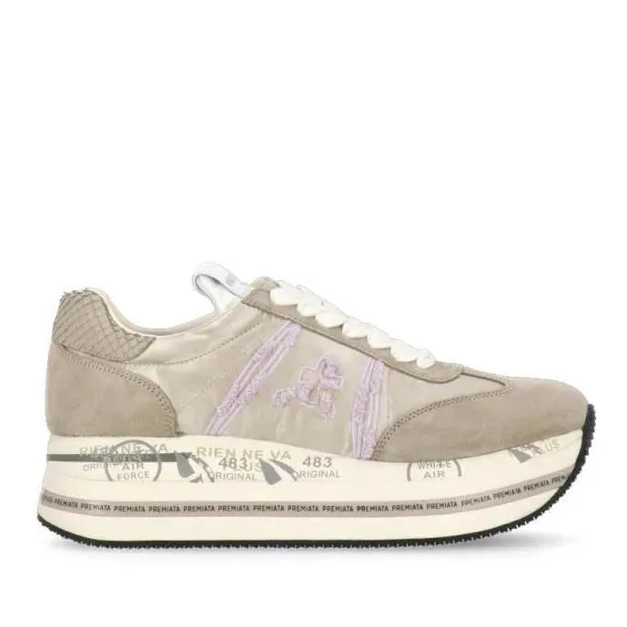 Premiata Ivory Tech Fabric And Suede Leather Sneakers Neutrals 