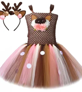 Principessa ragazza fiore cervo tutu vestito per bambini renna costume di halloween neonate compleanno abiti natalizi con fiocco