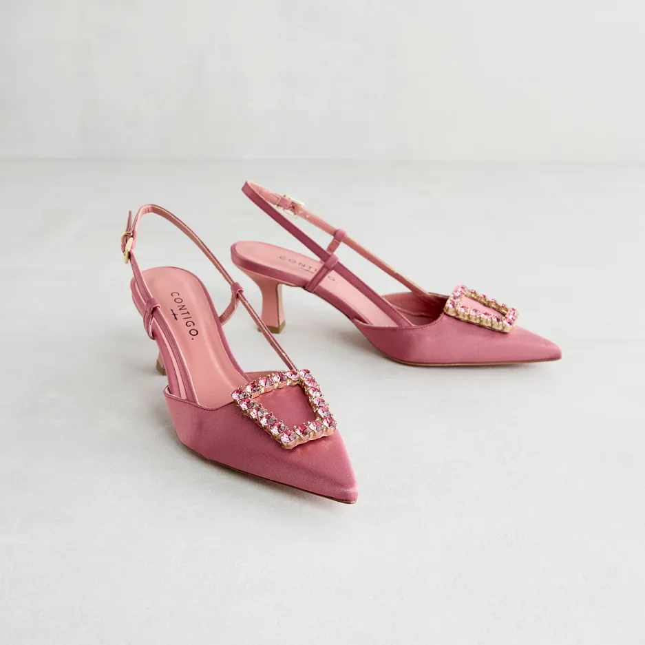 Slingback in Raso Rosa