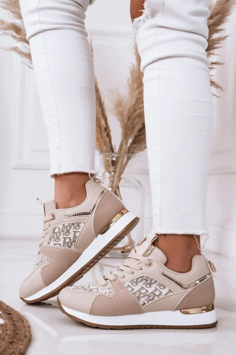 Sneakers Beige e oro con lacci