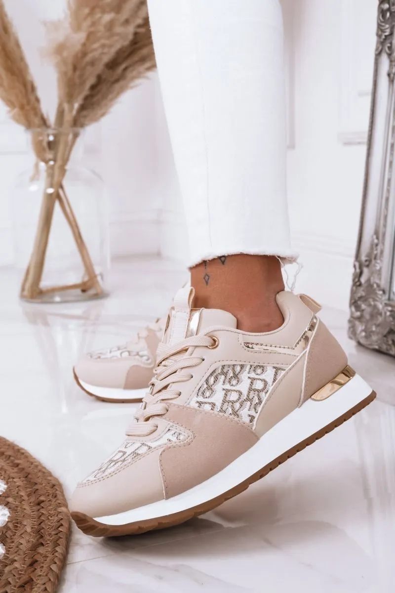 Sneakers Beige e oro con lacci