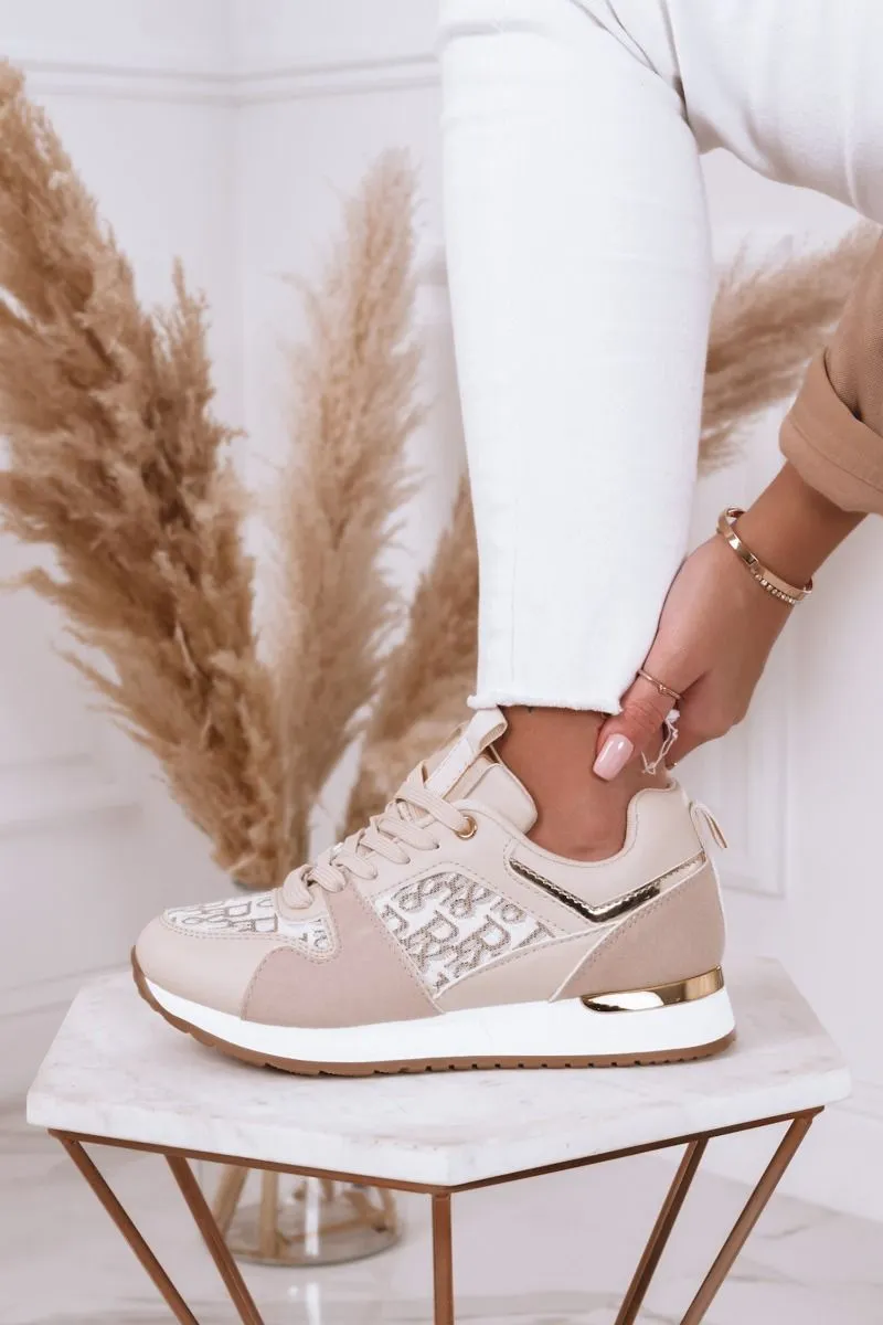 Sneakers Beige e oro con lacci