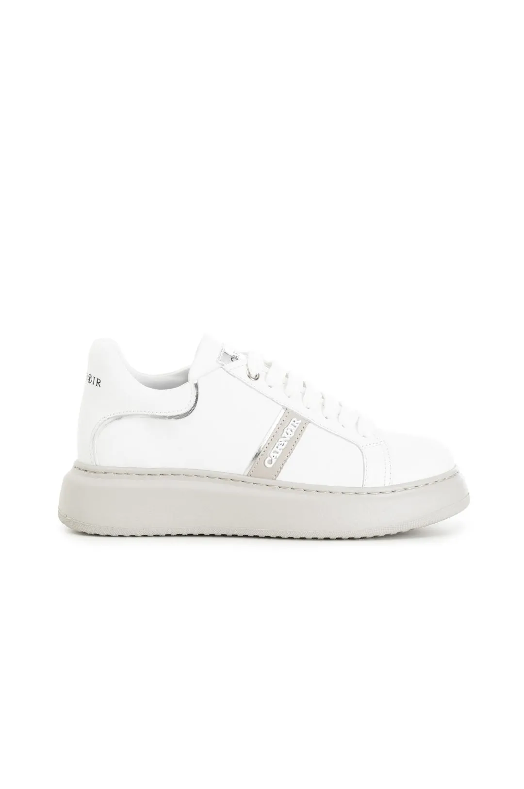 sneakers in pelle con suola a cassetta bianco/tortora