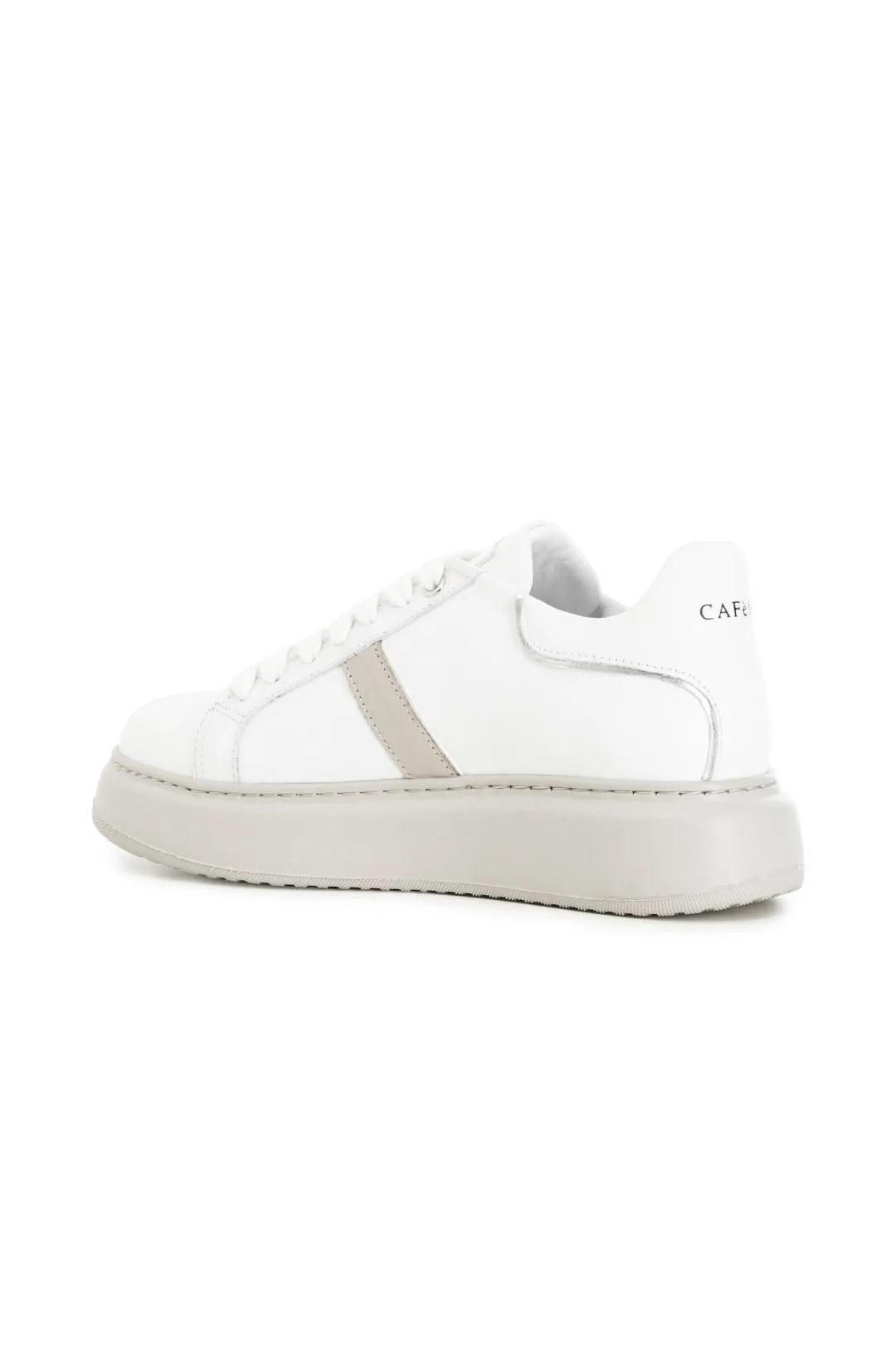 sneakers in pelle con suola a cassetta bianco/tortora