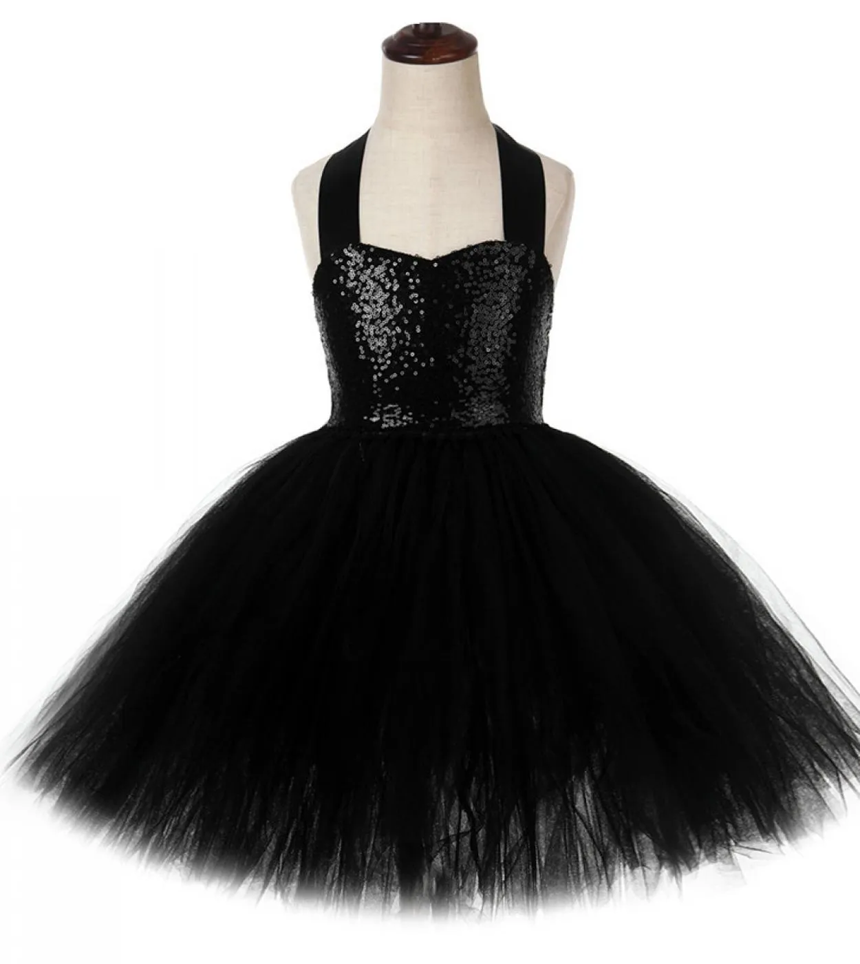 Solido paillettes nero gatto cosplay costume di halloween per bambini ragazze animale tutu vestito vestito per il compleanno del