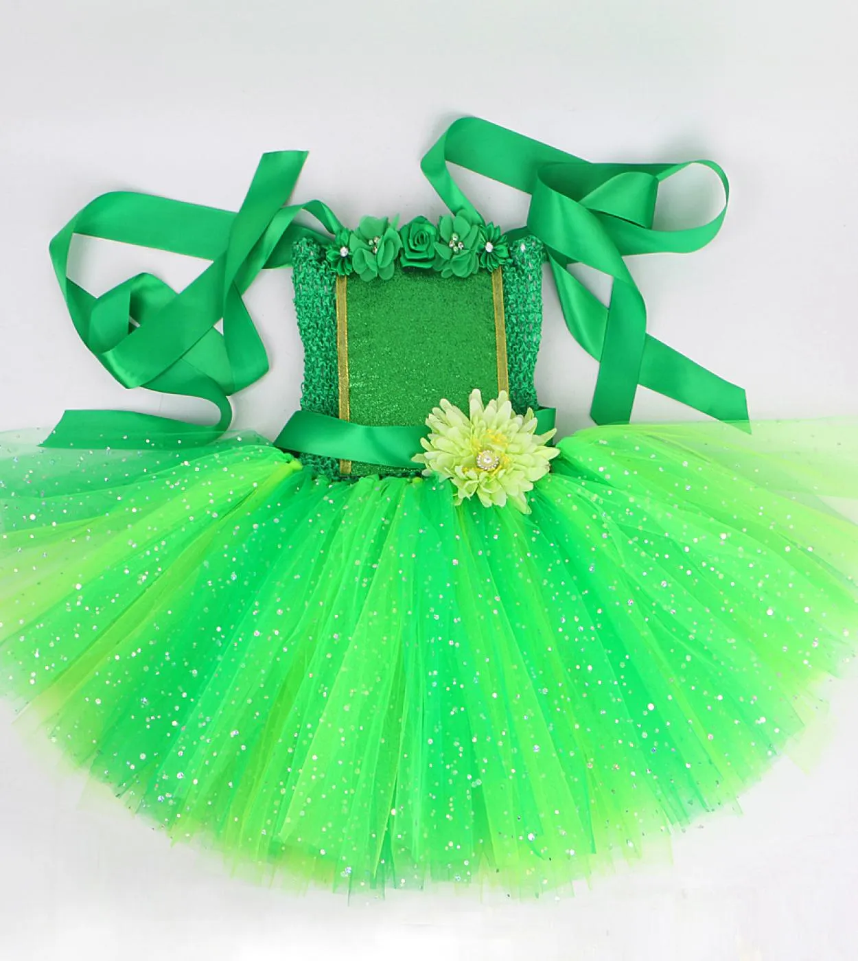 Sparkly Green Fairy Princess Abiti per ragazze Bambini Natale Costume di Halloween Flower Girl Farfalla Tutu Outfit con W