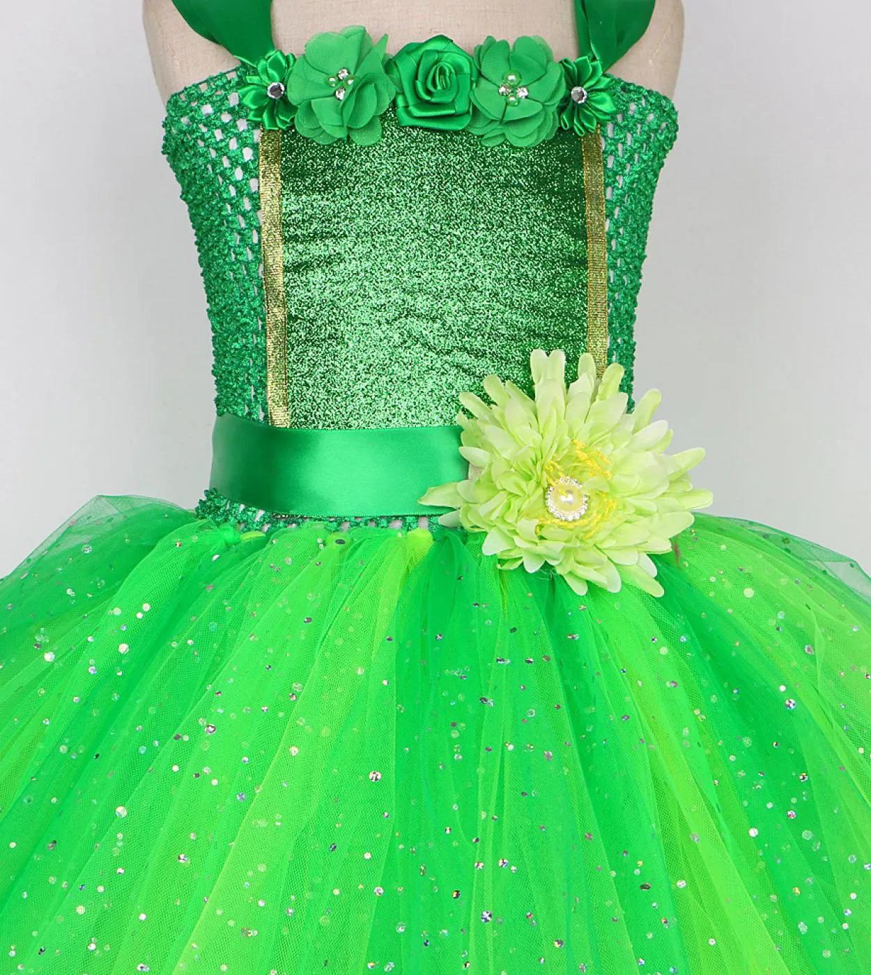 Sparkly Green Fairy Princess Abiti per ragazze Bambini Natale Costume di Halloween Flower Girl Farfalla Tutu Outfit con W