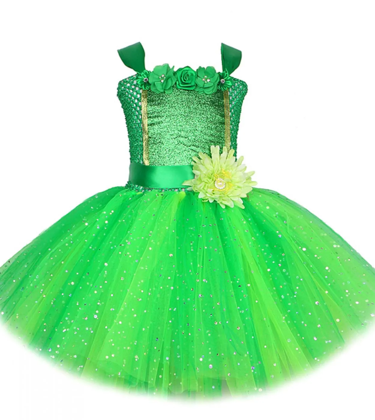 Sparkly Green Fairy Princess Abiti per ragazze Bambini Natale Costume di Halloween Flower Girl Farfalla Tutu Outfit con W