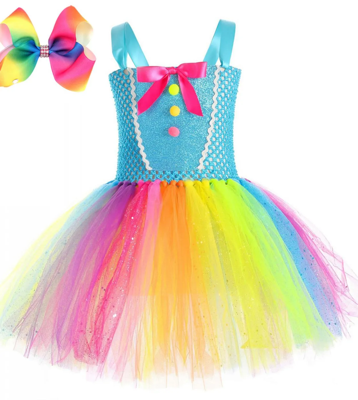 Sparkly Rainbow Candy Tutu Dress For Girls Lollipop Birthday Costume for Kids Toddler Halloween New Year Outfit Princess