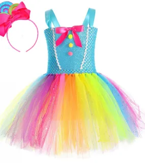 Sparkly Rainbow Candy Tutu Dress For Girls Lollipop Birthday Costume for Kids Toddler Halloween New Year Outfit Princess