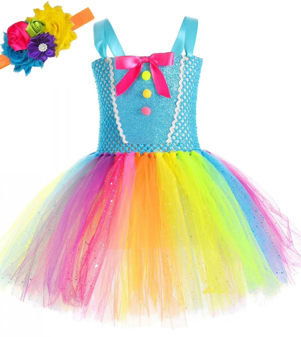 Sparkly Rainbow Candy Tutu Dress For Girls Lollipop Birthday Costume for Kids Toddler Halloween New Year Outfit Princess