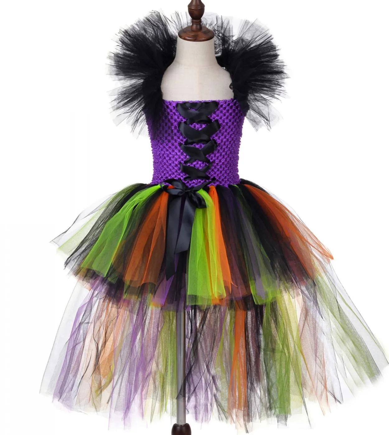 Strega Tutu Dress Girl Costume di Halloween per bambini Ragazze che trascinano abiti fantasia per la festa di carnevale Evil Wit