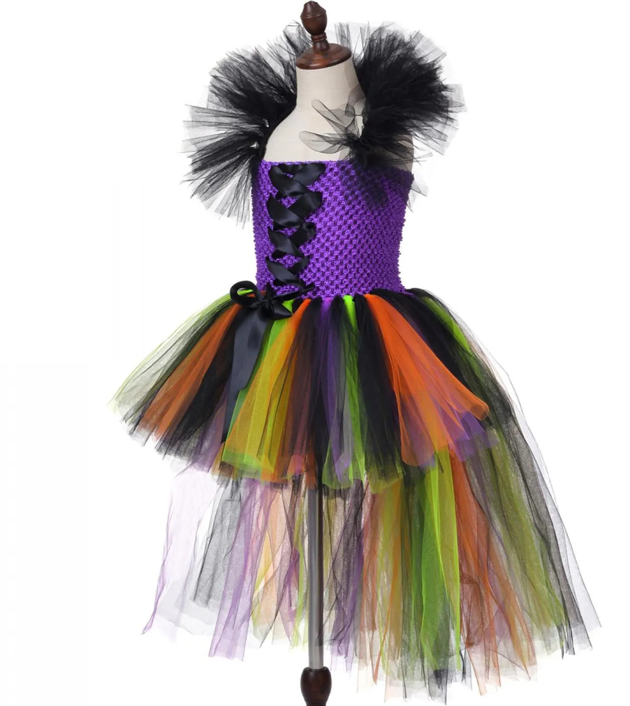 Strega Tutu Dress Girl Costume di Halloween per bambini Ragazze che trascinano abiti fantasia per la festa di carnevale Evil Wit