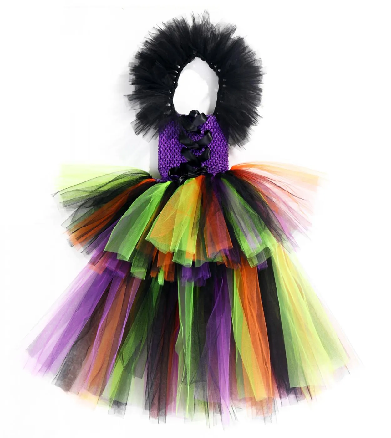 Strega Tutu Dress Girl Costume di Halloween per bambini Ragazze che trascinano abiti fantasia per la festa di carnevale Evil Wit