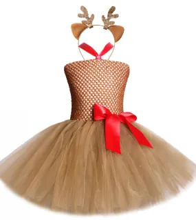 Vestito da tutu di cervo per bambina per bambini Costume di Natale di Halloween Bambini Vestito di tulle Abiti da principessa di