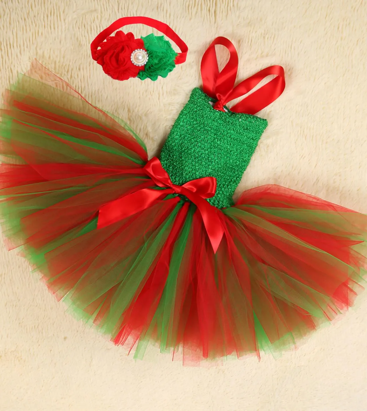 Vestito da tutu di Natale per ragazze Costume di capodanno Abiti da festa di Natale per bambini con fascia per capelli Vestiti p