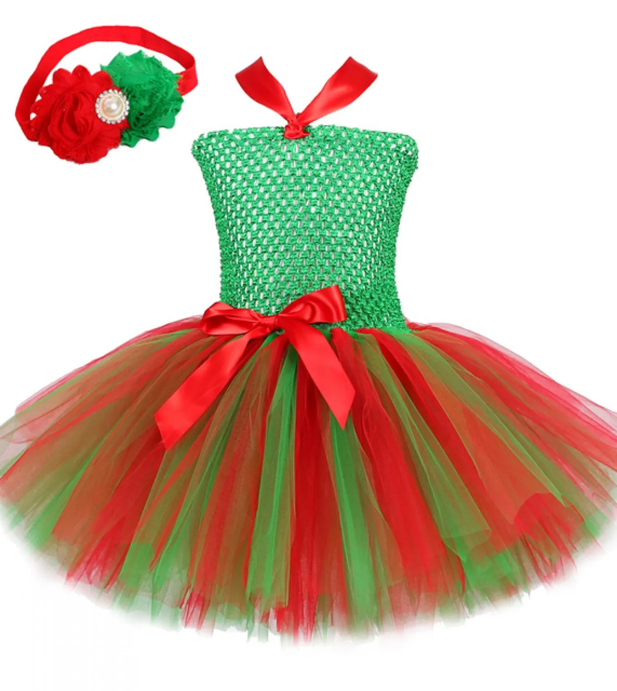 Vestito da tutu di Natale per ragazze Costume di capodanno Abiti da festa di Natale per bambini con fascia per capelli Vestiti p