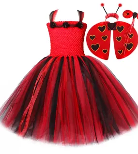 Vestito da tutu per ragazze Lady Beetle con ali e fascia Costume di Halloween per bambini per bambina Abiti da fata principessa